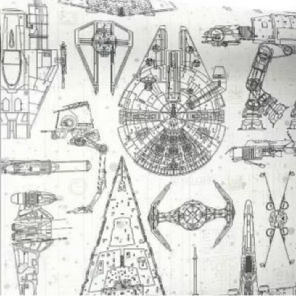 2 / Star Wars Blueprint Blue Toile Vinyl Peel & Stick Wallpaper Rolls